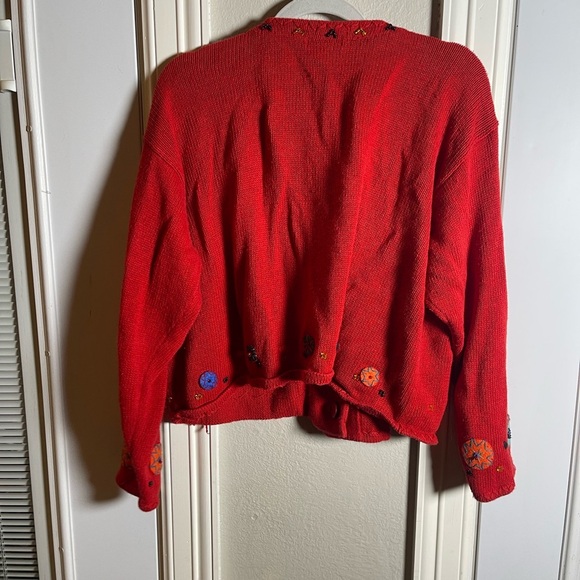 ELEMENTS Women’s button down cardigan sz L fun patchwork colorful beaded - Picture 6 of 8